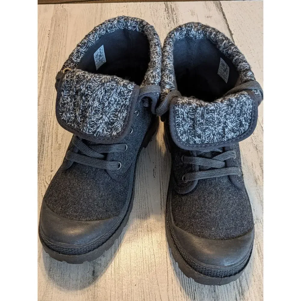 Rocket Dog Women's 7.5 Charcoal Gray Knit‑Cuff Lace‑Up Winter Boots NWOT